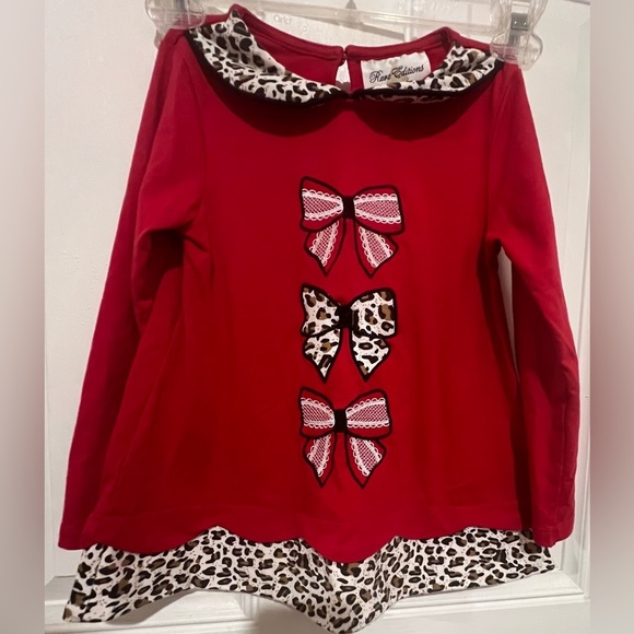 Rare Editions Girls Red Leopard & Lace Bow Design Flare Top in Size 5 - Picture 2 of 12